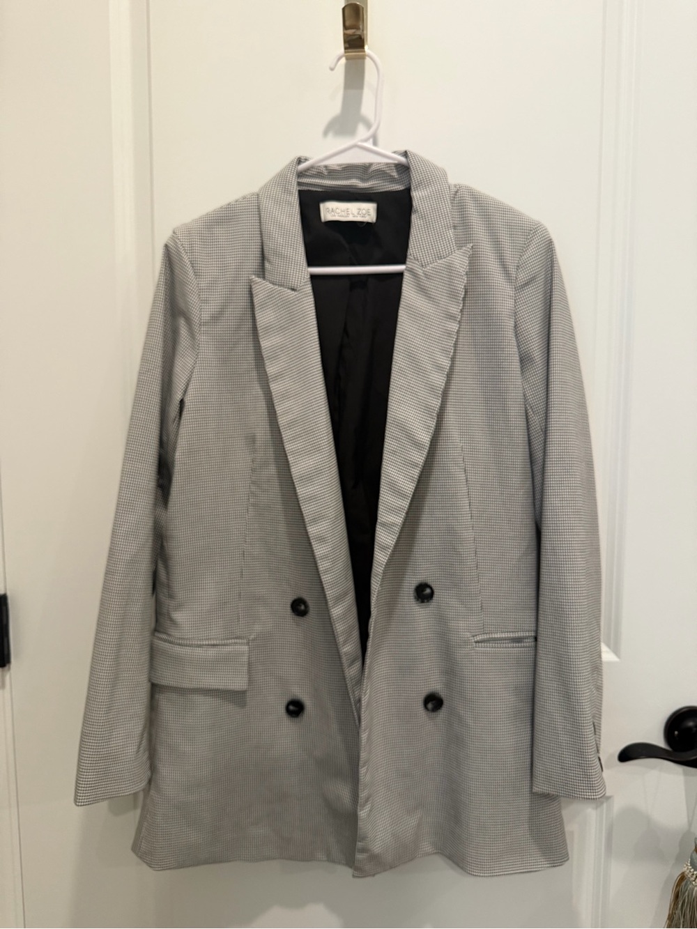 Rachel Zoe • Black & Gray Micro-Check Double-Breasted Blazer